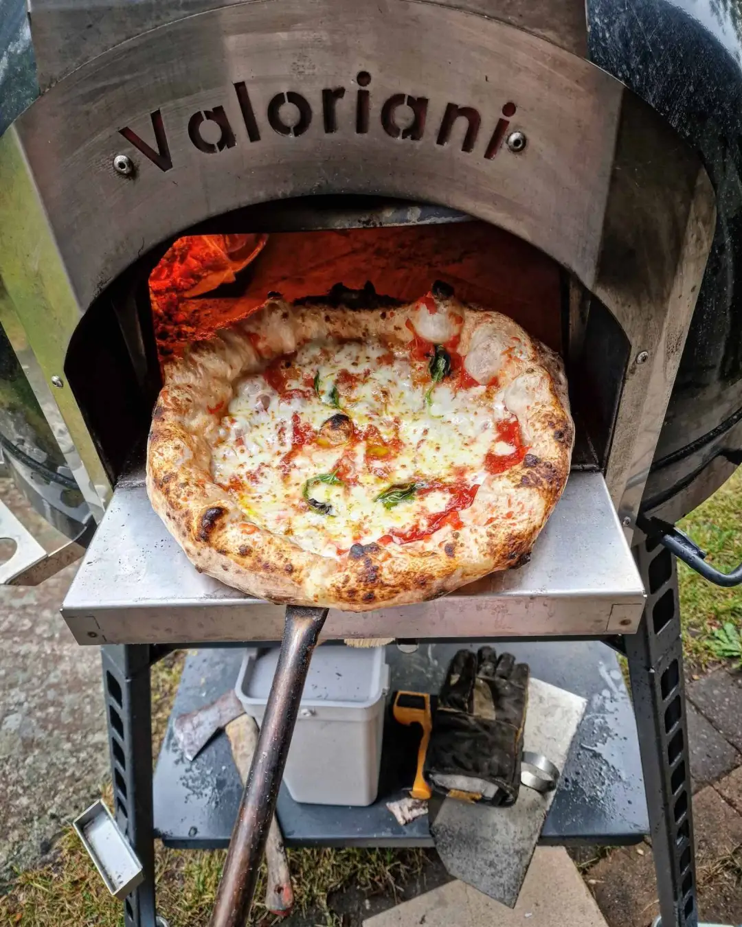 Napolitansk pizza med leoparderad, luftig kant.